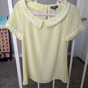 Modcloth Light Yellow Blouse with Floral Trim